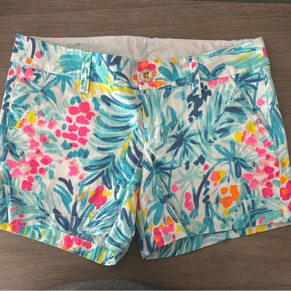Lilly Pulitzer Pink and Blue Shorts Vibrant Tropical Design